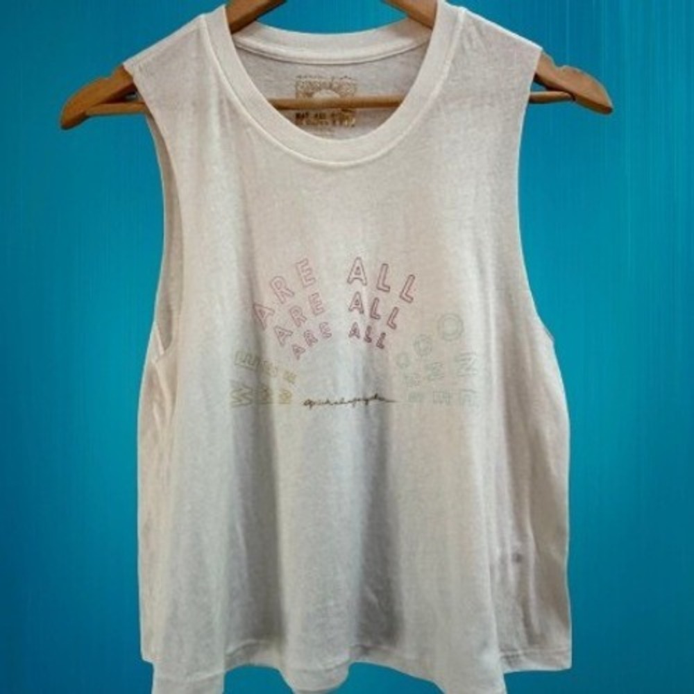 Spiritual Gangster Womens We Are All One Muscle Tank Top White Graphic XS